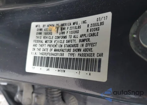 2017 Honda Accord Sport from USA, damaged, VIN 1HGCR2F55HA261066